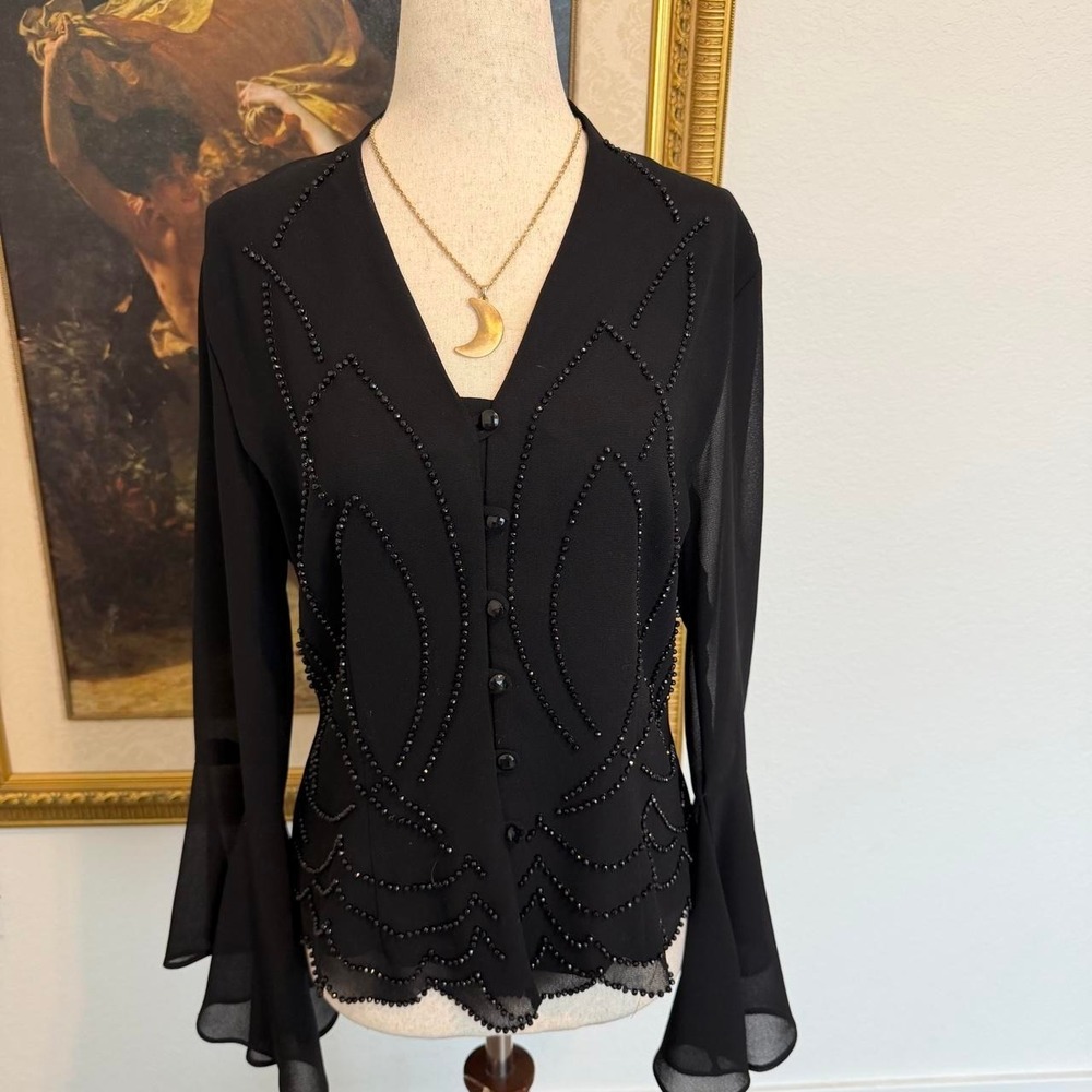 Vintage Whimsigoth Beaded Bell Sleeved Blouse